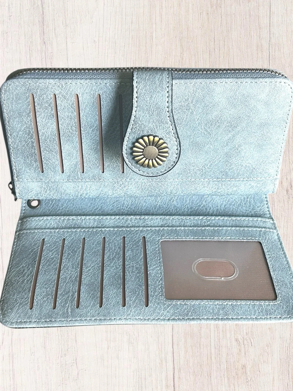 Handcrafted light blue & tan crochet bag and a coordinating light blue wallet